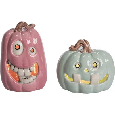 Transpac Ceramic Led Pastel Halloween Pumpkin Set Of 2 Decorative Sculptures Multicolor Battery Oper