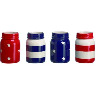 Transpac Ceramic Mason Jar Container Set Of 4 Patriotic Designs For Home Decor Tabletop Indoor Gift  In Multi