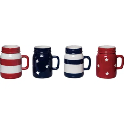 Transpac Ceramic Mason Jar Mug Stars And Stripes Set Of 4 Multicolored For Patriotic Serving And Ent
