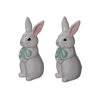 Transpac Ceramic Mint Julep Bunny Salt And Pepper, Salt And Pepper Shaker, Green, Ceramic, Table, Kitchen, Ea