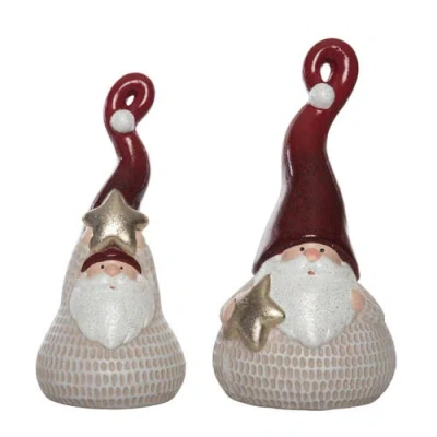 Transpac Ceramic Multicolor Christmas Cute Santa With Tall Hat Figurine Set