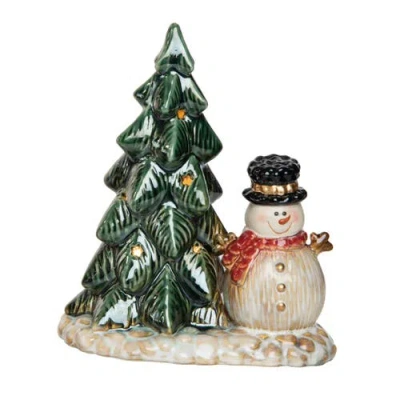 Transpac Ceramic Multicolored Christmas Light Up Tree Snowman