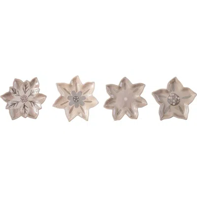 Transpac Ceramic Nordic Cabin Floral Treat Plate Set Of 4 Christmas Decor In Neutral