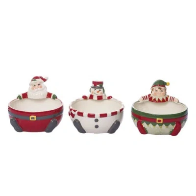 Transpac Ceramic North Pole Character Bowl Set Of Three Christmas Decor In Multi