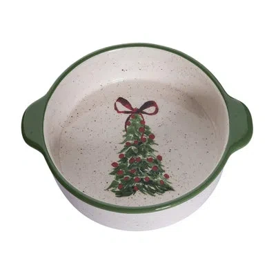 Transpac Ceramic Oval Baker With Tree Design - Multicolor Baking Dish For Christmas - Perfect For Indoor Use, In Green;white