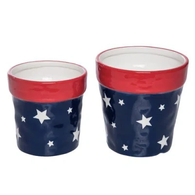 Transpac Ceramic Patriotic Pots Set Of 2 Color Box Planter Multicolored For Patriotic Garden Decor