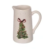 Transpac Ceramic Pitcher With Tree Art Multicolor Beverage Server For Christmas In White
