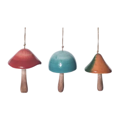 Transpac Ceramic Small Mushroom Bell Set Of 3 In Multi