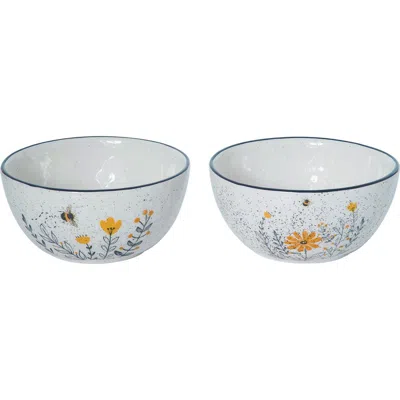Transpac Ceramic Speckle Honey Bee Bowl Set Of 2 Spring Home Decorations For Summer Decorative Bowls In White