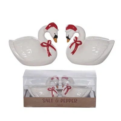 Transpac Ceramic Swan Salt And Pepper Set Of 2, Salt And Pepper Shaker, White, Ceramic, Table, Kitchen, Chris