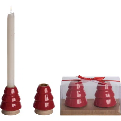 Transpac Ceramic Tree Set Of 2 Multicolor Decorative Sculptures For Christmas In Red