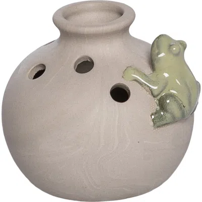 Transpac Ceramic Vase With Frog Small Multicolored For Floral Display And Home Decor In Neutral