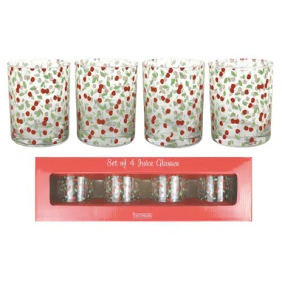 Transpac Cherry Glasses Set Of 4 Wood Multicolored For Spring Serving And Entertaining