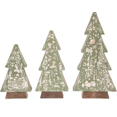 Transpac Christmas Antiqued Tree Set Of 3 In Green