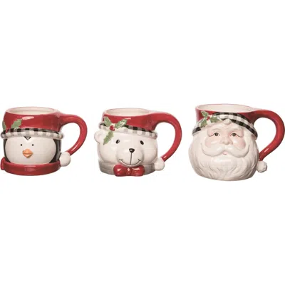 Transpac Christmas Ceramic Buffalo Check Mug Set Of 3 For Holiday Decor In Red