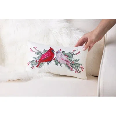 Transpac Christmas Fabric Cardinal Decorative Throw Pillow Red In White