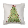 Transpac Christmas Fabric Mini Bright Tree Decorative Throw Pillow In White
