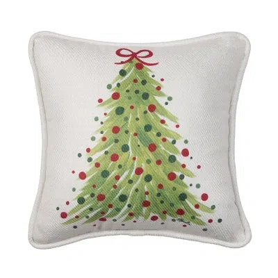 Transpac Christmas Fabric Mini Bright Tree Decorative Throw Pillow In White