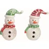 Transpac Christmas Glass Snowman Hat Figurine Set Of 2 Decorations In White