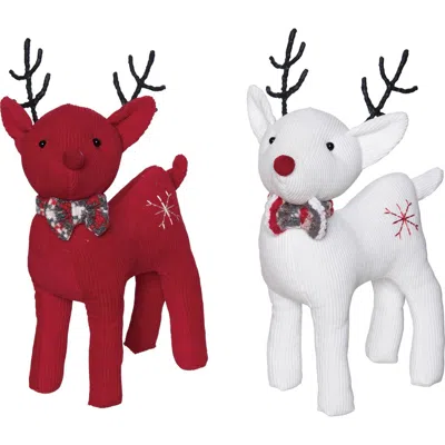 Transpac Christmas Pstuffed White Red Reindeer Set Of 2 Decorations In Multi
