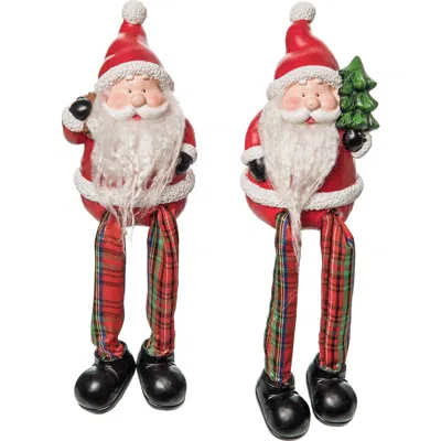 Transpac Christmas Resin Santa Fuzzy Beard Figurine Set Of 2 Decorations In Red