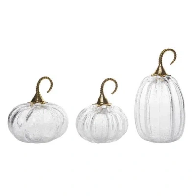 Transpac Clear Harvest Crackle Glass Pumpkin Set Of 3 Decorative Fall In White