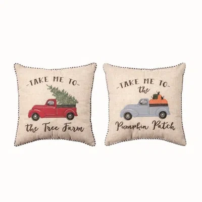 Transpac Cotton Reversible Throw Pillow In Cream;red;blue