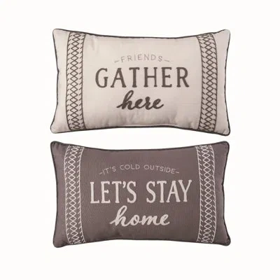 Transpac Cotton Reversible Throw Pillow In White;brown