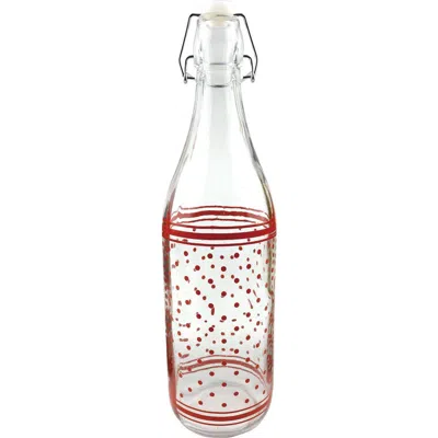 Transpac Decorative Glass Water Bottle With Red Dots And Stripes For Spring Home Decor And Stylish A