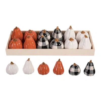 Transpac Dolomite 13.07 In. Multicolor Harvest Mixed Pumpkin Salt And Pepper Shakers Set Of 6 In Crate In Orange;red;white