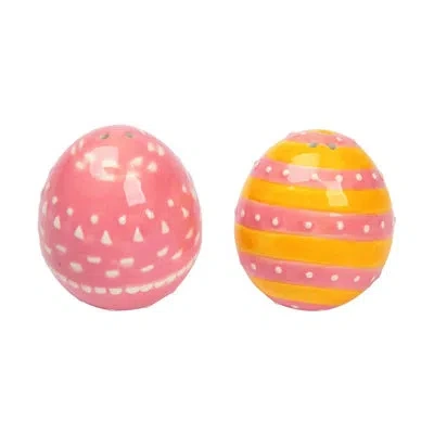Transpac Dolomite 2.5 In. Multicolor Easter Egg Salt And Pepper Shaker Set Of 2 In Orange;pink