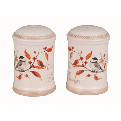 Transpac Dolomite 3 In. Multicolor Harvest Long Tail Bird Salt And Pepper Shaker Set Of 2 In Red;white