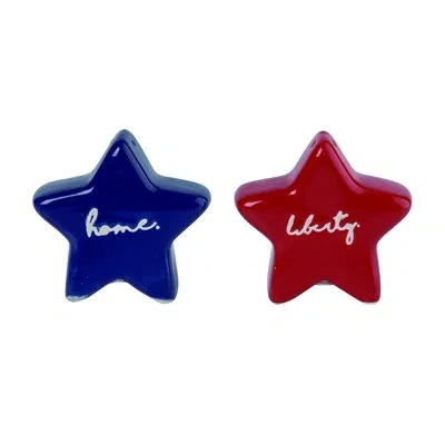 Transpac Dolomite 3.25 In. Multicolor Patriotic Home Liberty Americana Star Salt And Pepper Shaker Set Of 2 In Red;blue