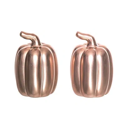 Transpac Dolomite 3.75 In. Gold Harvest Metallic Pumpkins Salt And Pepper Shakers Set Of 2