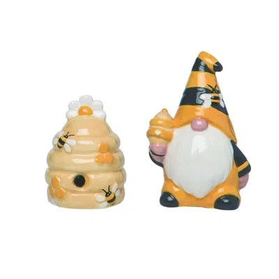 Transpac Dolomite 4 In. Multicolor Spring Bee Gnome Salt And Pepper Shaker Set Of 2 In White;orange