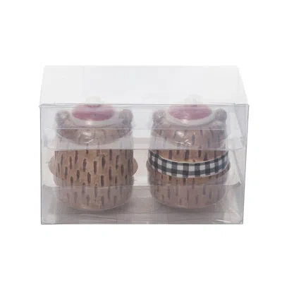 Transpac Dolomite 5 In. Multicolor Christmas Lodge Bear Salt And Pepper Shaker Set Of 2 In Red;brown