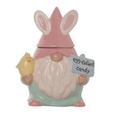 Transpac Dolomite 8.25 Inch Pink Spring Mini Gnome Candy Jar Decorative Ceramic Spring Decor In Multi