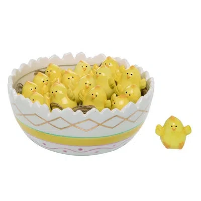 Transpac Dolomite 9.5 In. Multicolor Easter Chicks Salt And Pepper Shaker With Bowl Set Of 17 In Yellow;white