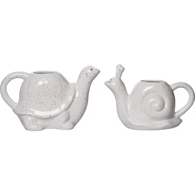 Transpac Dolomite Animal Watering Pitcher Set Of 2 Multicolored For Spring Garden Decor In White