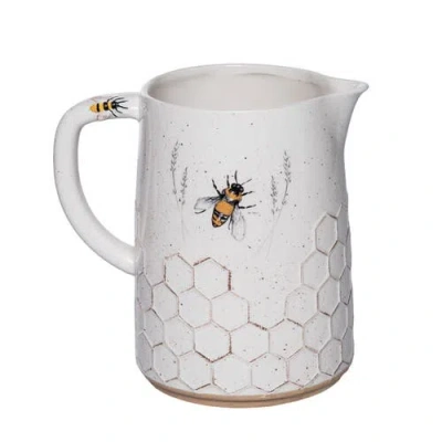 Transpac Dolomite Bee Pitcher Multicolored For Spring Serving And Entertaining In White