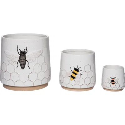 Transpac Dolomite Bee Planters Set Of 3 Multicolored For Spring Garden Decor In White