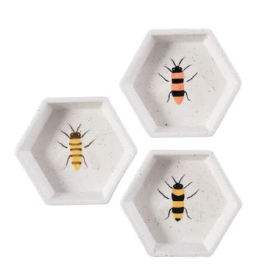 Transpac Dolomite Bee Trinket Dish Set Of 3 Multicolored For Spring Tabletop Decor In White
