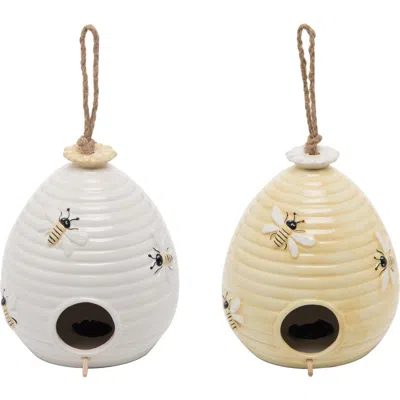 Transpac Dolomite Beehive Bird House Set Of 2 Ceramic Bird Figurines Multicolored Spring Decorative