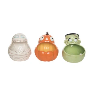Transpac Dolomite Big Mouth Candy Bowl Set Of 3 For Halloween Fun In Multi