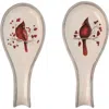 Transpac Dolomite Birch Cardinal Spoon Rest Set Of 2 Red Tabletop Decor In White