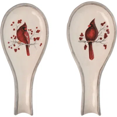 Transpac Dolomite Birch Cardinal Spoon Rest Set Of 2 Red Tabletop Decor