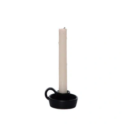 Transpac Dolomite Black Taper Candle Holder Elegant Ceramic Design