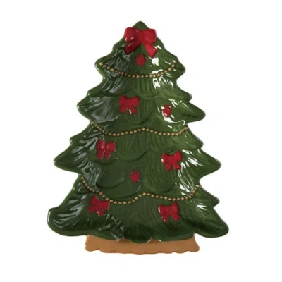 Transpac Dolomite Bow Tree Platter In Green