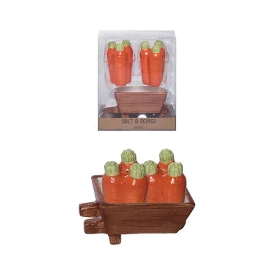 Transpac Dolomite Carrot Salt And Pepper Shaker In Wagon Set Of 3, Orange, Ceramic, Table, Kitchen, Easter, T