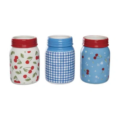 Transpac Dolomite Cherry Jars Set Of 3 Multicolored For Spring Home Decor